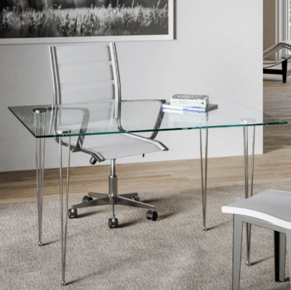 Meja belajar transparan dengan kaki logam